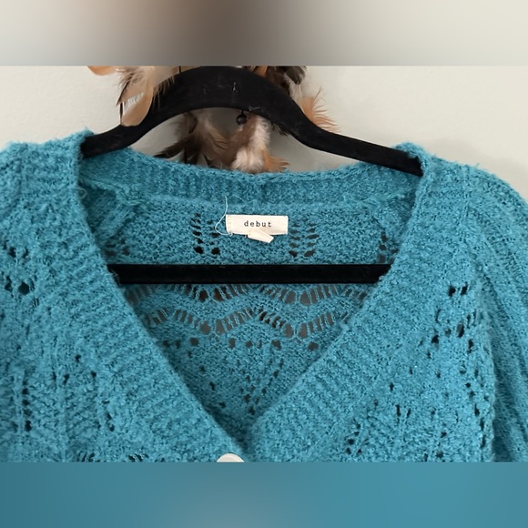 Dreamers by Debut Women’s Size S Turquoise Cropped Cardigan Sweater Soft Knit - Picture 7 of 13